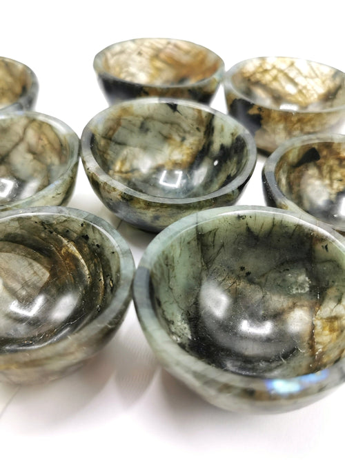 Beautiful Labradorite hand carved round bowl - 2 inches diameter - Crystal Healing - ONLY 1 BOWL