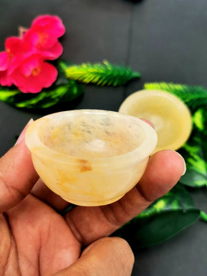 Beautiful Yellow Aventurine set of 2 hand carved round bowls - 2 inches diameter and total weight 80 gms (0.18 lb) - TWO BOWLS