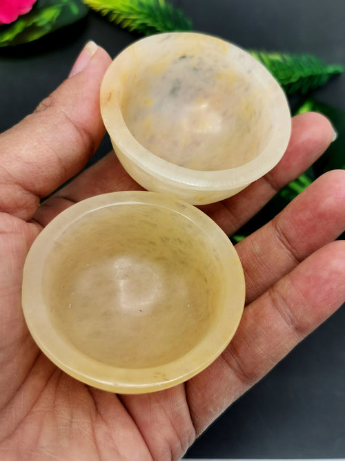 Beautiful Yellow Aventurine set of 2 hand carved round bowls - 2 inches diameter and total weight 80 gms (0.18 lb) - TWO BOWLS