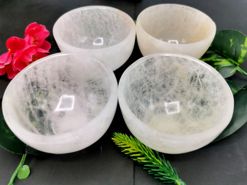 Beautiful white quartz hand carved round bowls - 3 inches diameter and 170 gms (0.37 lb) - ONE BOWL ONLY