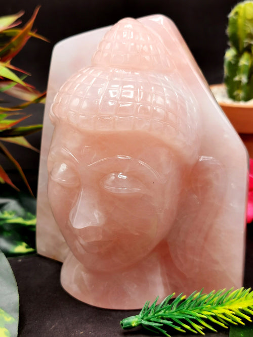 Rose Quartz Buddha Face/Head - handmade carving of serene face of Lord Buddha - crystal/reiki/healing - 4.8 inches and 1.16 kg (2.55 lb)