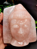Rose Quartz Buddha Face/Head - handmade carving of serene face of Lord Buddha - crystal/reiki/healing - 4.8 inches and 1.16 kg (2.55 lb)