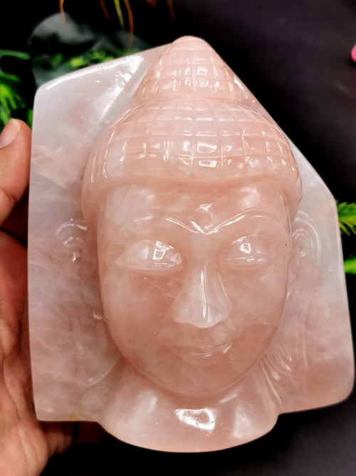 Rose Quartz Buddha Face/Head - handmade carving of serene face of Lord Buddha - crystal/reiki/healing - 4.8 inches and 1.16 kg (2.55 lb)