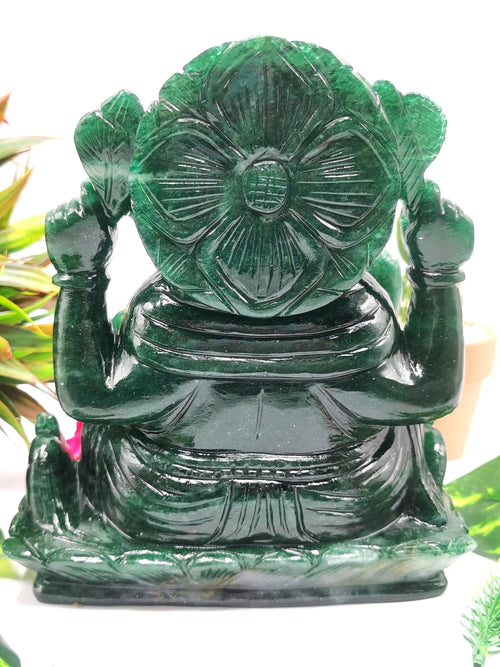 Dark Green Aventurine Handmade Carving of Ganesh - Lord Ganesha Idol in Crystals/Gemstone - Reiki/Chakra/Healing -7 in and 2.68 kg (5.90 lb)