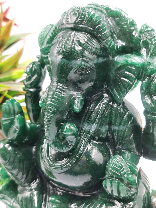 Dark Green Aventurine Handmade Carving of Ganesh - Lord Ganesha Idol in Crystals/Gemstone - Reiki/Chakra/Healing -7 in and 2.68 kg (5.90 lb)
