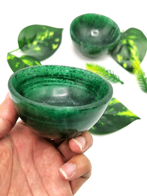Beautiful Dark Green Aventurine hand carved round bowls - 3 inches diameter and weight 160 gms (0.35 lb) - ONE BOWL ONLY