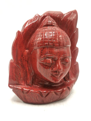 Red Jasper Buddha Face/Head on leaf- handmade carving of serene face of Lord Buddha - crystal/reiki/healing - 5 inches and 1.19 kg (2.62 lb)