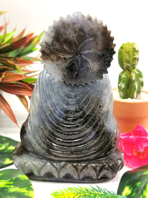 Iolite Buddha - handmade carving of serene and meditating Lord Buddha - crystal/reiki/healing - 6 inches and 1.16 kg (2.55 lb)