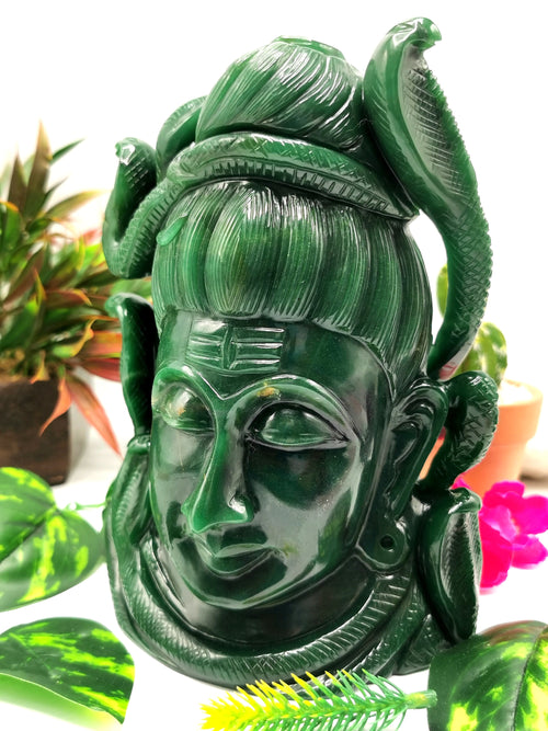 Shiva Head in Dark Green Aventurine Carving - Lord Shivshankar in crystals and gemstones |Reiki/Chakra/Healing -7.5 in and 2.86 kg (6.29 lb)