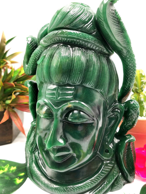Shiva Head in Dark Green Aventurine Carving - Lord Shivshankar in crystals and gemstones |Reiki/Chakra/Healing -7.5 in and 2.86 kg (6.29 lb)