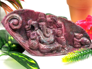 Ruby Kyanite handmade carving of Ganesh - Lord Ganesha Idol in Crystals/Gemstone - Reiki/Chakra/Healing - 5.5 in and 0.40 kg (0.88 lb)