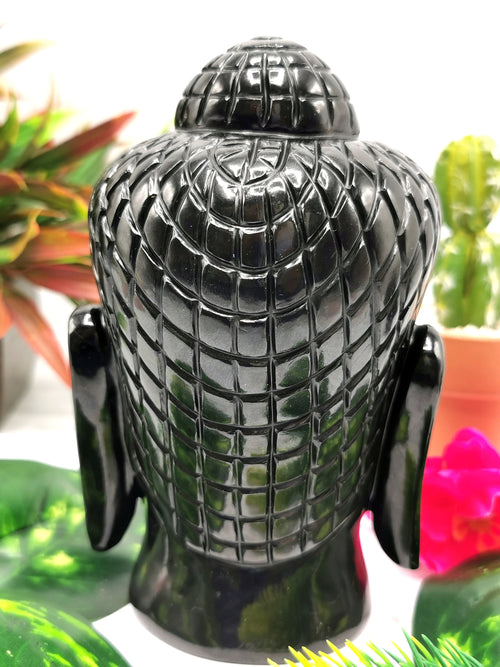 Black agate hand carved Buddha Head - carving of serene and meditating Lord Buddha - crystal/reiki/chakra - 5.5 inch and 1.56 kg (3.43 lb)