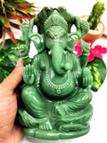 Green Aventurine Carving of Ganesh - Lord Ganesha Idol in Crystals/Gemstone - Reiki/Chakra/Healing/Energy - 6.5 in and 1.43 kg (3.15 lb)