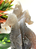 Unique sea horse family carving in Chalcedony stone - crystal healing / chakra / reiki / energy - 5.5 inches and 640 gms (1.41 lb) Animal Carving