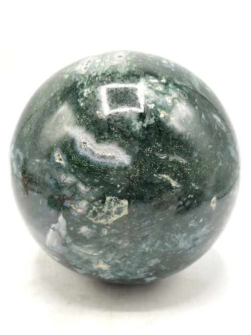 Large natural Moss Agate stone sphere/ball - Energy/Reiki/Crystal Healing - 7 inches (17.5 cms) diameter and 8.3 kg (18.25 lb)
