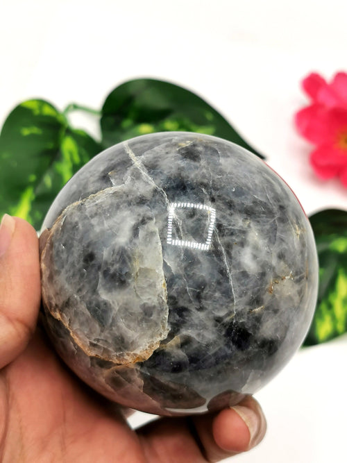 Large natural iolite sphere/ball - handmade carvings - energy/chakra/reiki - 2.9 inch (7.25 cms) dia and 680 gms (1.50 lb)