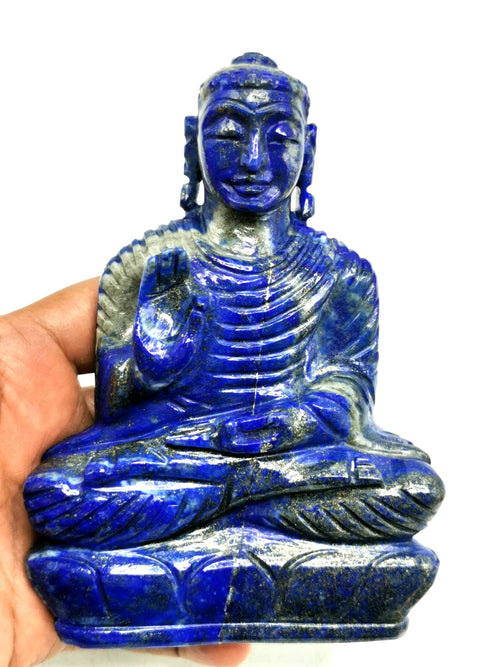 Lapis Lazuli Buddha - handmade carving of serene and meditating Lord Buddha - crystal/reiki/healing - 6 inches and 560 gms