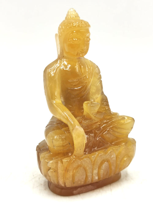 Yellow Fluorite Buddha - handmade carving of serene and meditating Lord Buddha - crystal/reiki/healing - 3 inches and 150 gms (0.33 lb)