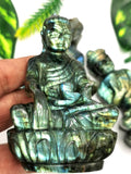 Labradorite Buddha - handmade carving of serene and meditating Lord Buddha - crystal/reiki/healing - 3.5 inches and 200 gms (0.44 lb)
