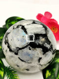 Large natural moonstone sphere/ball - handmade carvings - energy/chakra/reiki - 3 inch (7.5 cms) dia and 0.80 kg (1.76 lb)
