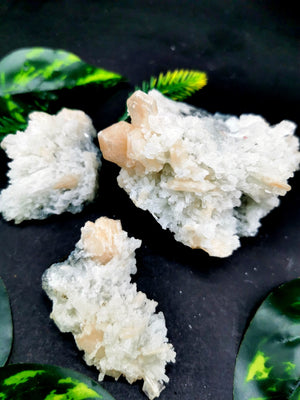 Set of stillbite on prehnite mineral  natural free forms (lot of 3 pieces) -reiki/energy/chakra/healing -2 to 4 inches and 0.43 kg (0.95 lb)
