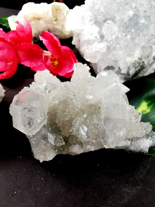 Set of apophyllite on quartz mineral natural free forms (lot of 5 pieces) -reiki/energy/chakra/healing -3 to 4 inches and 1.21 kg (2.66 lb)