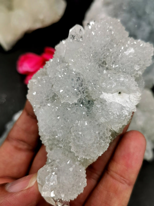 Set of apophyllite on quartz mineral natural free forms (lot of 5 pieces) -reiki/energy/chakra/healing -3 to 4 inches and 1.21 kg (2.66 lb)