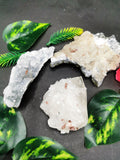 Red stilbite on apophyllite and coated calcite natural mineral free forms (lot of 3 pcs) - reiki/energy/chakra/healing -2 to 4 inch and 0.43 kg
