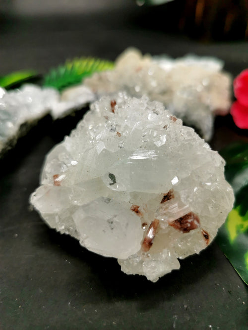 Red stilbite on apophyllite and coated calcite natural mineral free forms (lot of 3 pcs) - reiki/energy/chakra/healing -2 to 4 inch and 0.43 kg