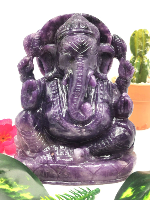 Lepidolite Handmade Carving of Ganesh - Lord Ganesha Idol in Crystals and Gemstones - Reiki/Chakra/Healing - 6 inches and 1.05 kg (2.31 lb)