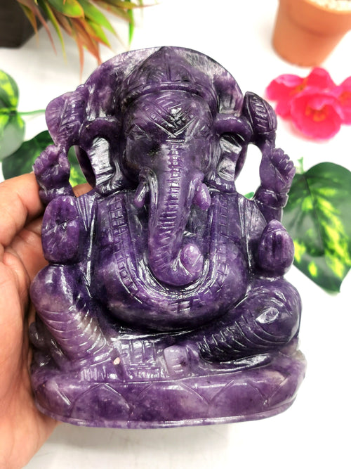 Lepidolite Handmade Carving of Ganesh - Lord Ganesha Idol in Crystals and Gemstones - Reiki/Chakra/Healing - 6 inches and 1.05 kg (2.31 lb)
