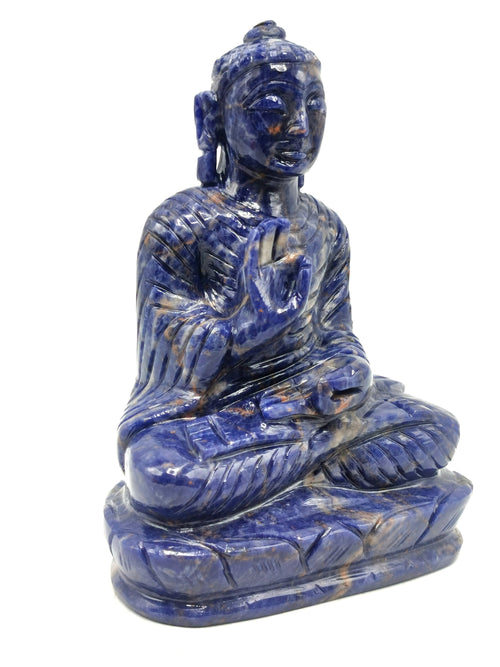 Sodalite Buddha - handmade carving of serene and meditating Lord Buddha - crystal/reiki/healing - 6 inches and 890 gms (1.96 lb)