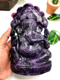 Lepidolite Handmade Carving of Ganesh - Lord Ganesha Idol in Crystals and Gemstones - Reiki/Chakra/Healing - 7.5 inch and 1.54 kg (3.09 lb)