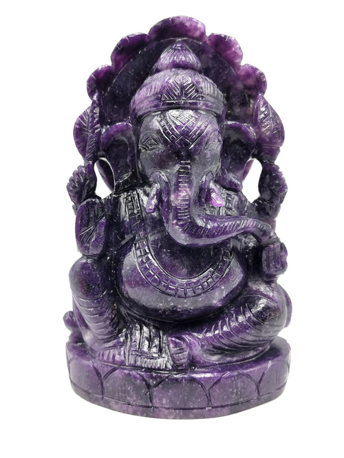 Lepidolite Handmade Carving of Ganesh - Lord Ganesha Idol in Crystals and Gemstones - Reiki/Chakra/Healing - 7.5 inch and 1.54 kg (3.09 lb)