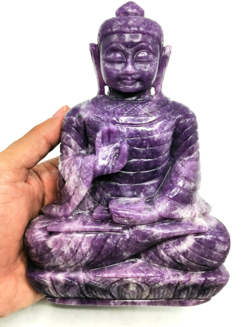Lepidolite Buddha - handmade carving of serene and meditating Lord Buddha - crystal/reiki/healing - 7.5 inches and 1.34 kg (2.95 lb)