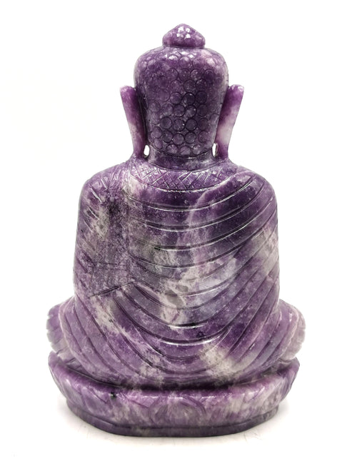 Lepidolite Buddha - handmade carving of serene and meditating Lord Buddha - crystal/reiki/healing - 7.5 inches and 1.34 kg (2.95 lb)