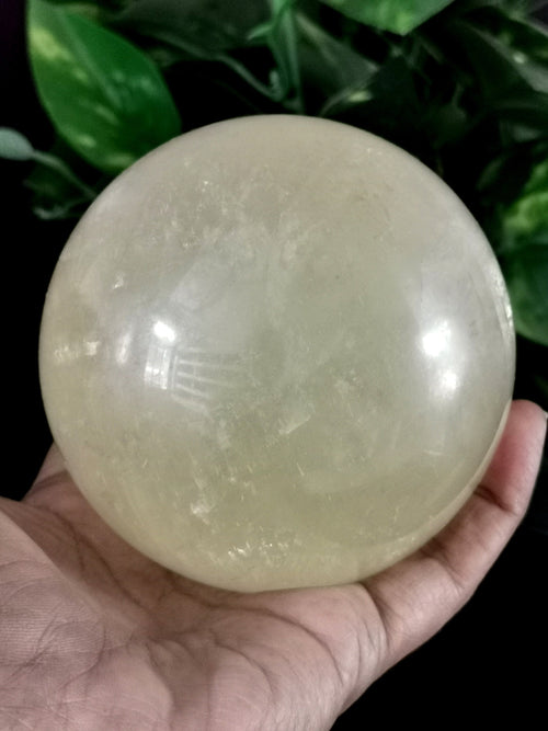 Large natural calcite sphere/ball - handmade carvings - energy/chakra/reiki - 3.5 inch (8.75 cms) dia and 1.11 kgs (2.44 lb)