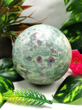 Large natural ruby ziosite sphere/ball - handmade carvings - energy/chakra/reiki - 3 inch (7.5 cms) dia and 1.06 kgs (2.33 lb)