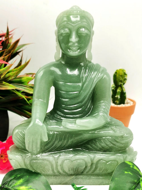 Light Green Aventurine Buddha - handmade carving of serene and meditating Lord Buddha - crystal/reiki/healing - 9 in and 2.34 kg (5.15 lb)