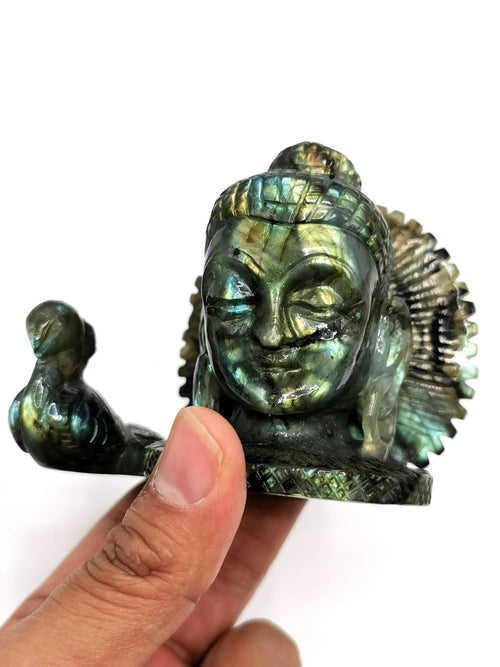 Labradorite Buddha Head/Face - handmade carving of serene and meditating Lord Buddha - crystal/reiki/healing - 2.5 inches and 320 gms