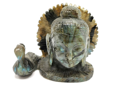 Labradorite Buddha Head/Face - handmade carving of serene and meditating Lord Buddha - crystal/reiki/healing - 2.5 inches and 320 gms