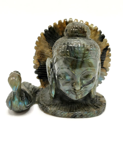 Labradorite Buddha Head/Face - handmade carving of serene and meditating Lord Buddha - crystal/reiki/healing - 2.5 inches and 320 gms