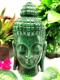 Dark Green Aventurine Buddha Head - handmade carving of serene and meditating Lord Buddha - crystal/reiki - 8 inches and 2.09 kgs (4.60 lb)