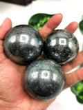 Awesome natural hematite sphere/ball - handmade carvings - energy/chakra/reiki - 2 inch (5 cms) dia and 270 gms (0.59 lb)