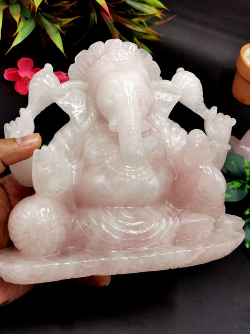 Ganesh Carving Handmade in Rose Quartz -Lord Ganesha Idol |Sculpture in Crystals and Gemstones -Reiki/Chakra/Healing - 6.4 in and 1.92 kg