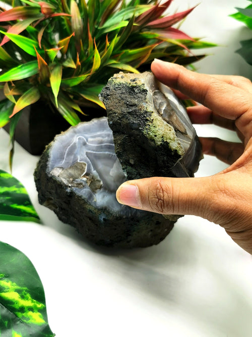 Large two-piece Moss Agate geode / cluster / crystal - reiki/energy/chakra healing - 4 inches (10 cms) and 1.56 kgs (3.43 lb)