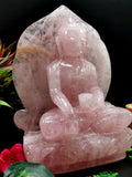 Rose Quartz Buddha - handmade carving of serene and meditating Lord Buddha - crystal/ home decor - 9 inches and 3.3 kg (7.26 lb)