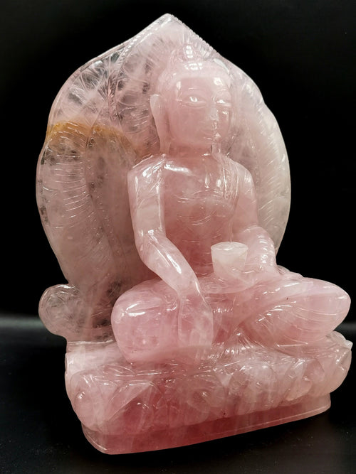 Rose Quartz Buddha - handmade carving of serene and meditating Lord Buddha - crystal/ home decor - 9 inches and 3.3 kg (7.26 lb)