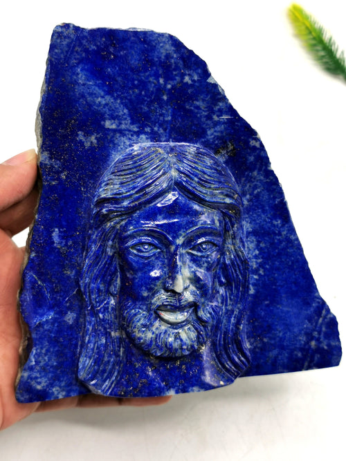 Lord Jesus majestic carving in natural lapis lazuli stone | hand carved in gemstones | crystal/reiki - 5.5 inches and 625 gms (1.38 lb)