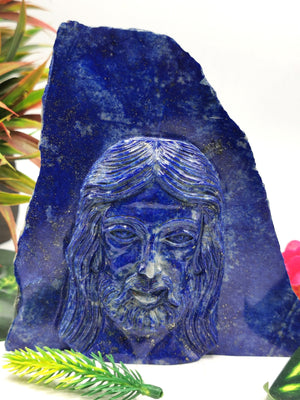 Lord Jesus majestic carving in natural lapis lazuli stone | hand carved in gemstones | crystal/reiki - 5.5 inches and 625 gms (1.38 lb)